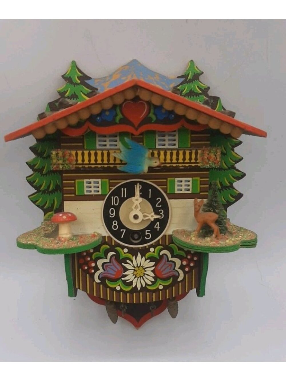 Vintage West Germany Miniature Wooden Cuckoo Clock No Key Wall Hanging